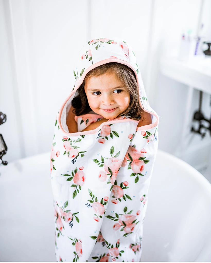Little Unicorn Toddler Hooded Towel | Watercolor Roses(Little Unicorn Big Kid Hooded Towel Watercolor Roses) 2 Little Unicorn Toddler Hooded Towel | Watercolor Roses(Little Unicorn Big Kid Hooded Towel Watercolor Roses) - Image 2