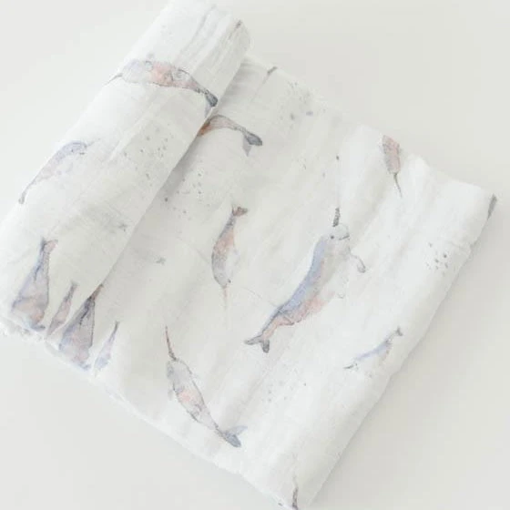 Little Unicorn Cotton Muslin Swaddle Blanket | Narwhal(Little Unicorn Cotton Muslin Swaddle Blanket Narwhal) 2 Little Unicorn Cotton Muslin Swaddle Blanket | Narwhal(Little Unicorn Cotton Muslin Swaddle Blanket Narwhal) - Image 2