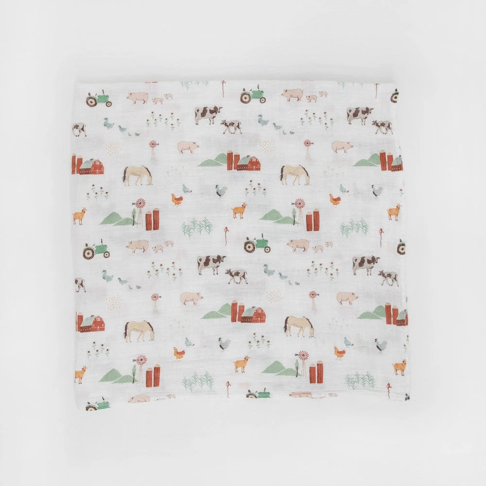Little Unicorn Cotton Muslin Swaddle Blanket | Farmyard(Little Unicorn Cotton Muslin Swaddle Blanket Farmyard) 3 Little Unicorn Cotton Muslin Swaddle Blanket | Farmyard(Little Unicorn Cotton Muslin Swaddle Blanket Farmyard) - Image 3