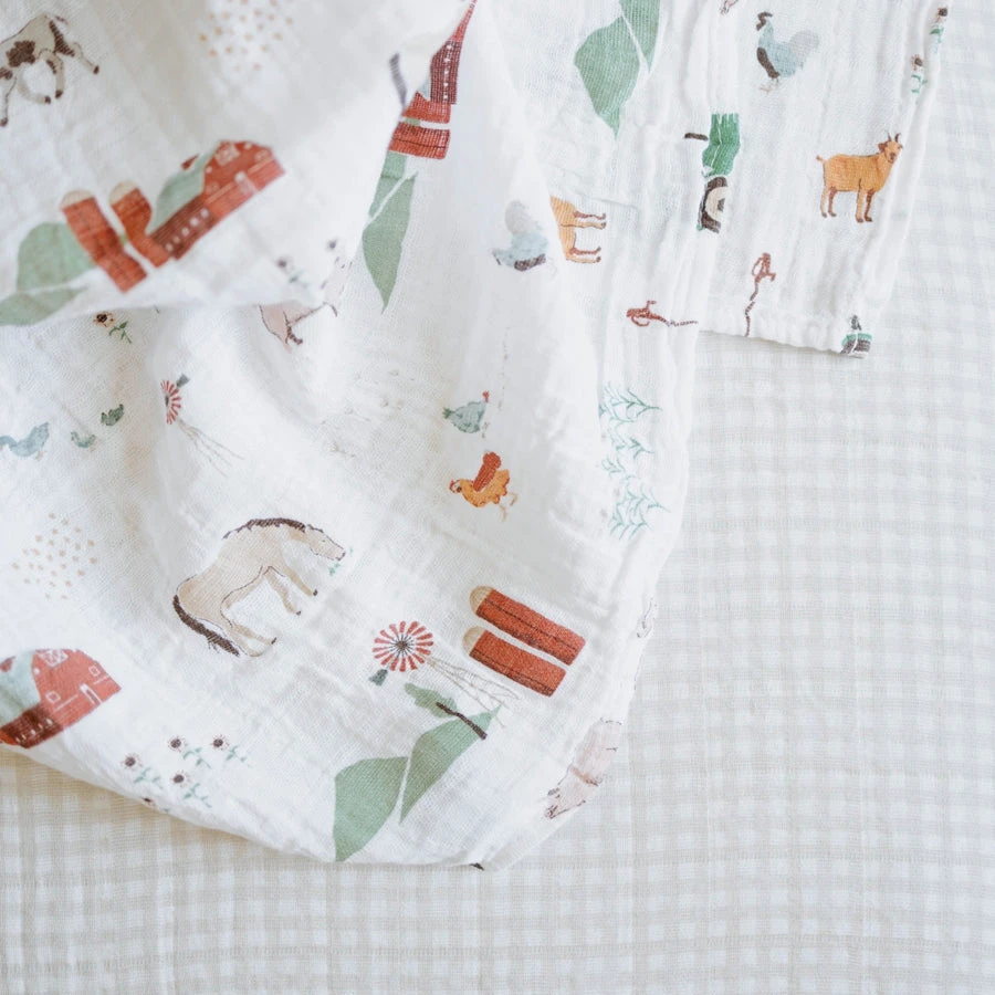 Little Unicorn Cotton Muslin Swaddle Blanket | Farmyard(Little Unicorn Cotton Muslin Swaddle Blanket Farmyard) 6 Little Unicorn Cotton Muslin Swaddle Blanket | Farmyard(Little Unicorn Cotton Muslin Swaddle Blanket Farmyard) - Image 6