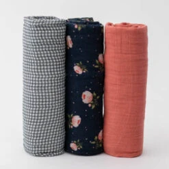 Little Unicorn Cotton Muslin Swaddle Blanket 3 Pack | Midnight Rose(Little Unicorn Cotton Muslin Swaddle Blanket Set Midnight Rose)