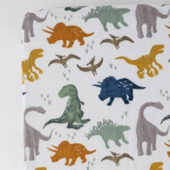Little Unicorn Cotton Muslin Crib Sheet | Dino Friends(Little Unicorn Cotton Crib Sheet Dino Friends)
