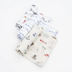 Little Unicorn Cotton Muslin Swaddle Blanket 3 Pack | Shark 2(Little Unicorn Cotton Muslin Swaddle Blanket Set Shark 2)